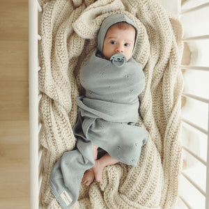 Organic Pointelle Swaddle Blanket + Hat Gift Set - MOOGCO Baby