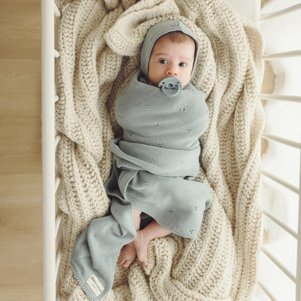 Organic Pointelle Swaddle Blanket + Hat Gift Set - MOOGCO Baby