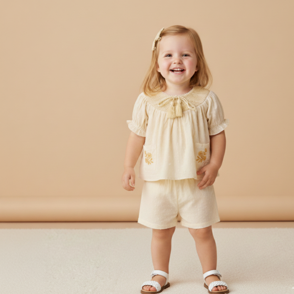 Organic Smocked Top & Shorts Set - Butter Yellow