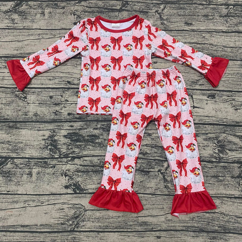 Red Santa Bows pajama set for babies, perfect for festive sleepwear and holiday celebrations.