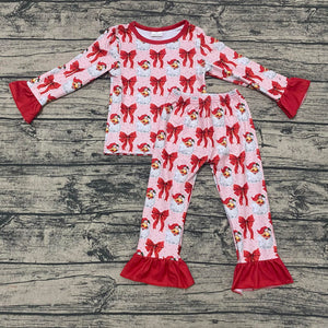Red Santa Bows pajama set for babies, featuring festive design, perfect for holiday sleepwear. Angle 2 view.