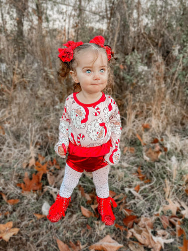 Candy cane Santa romper for babies, festive holiday outfit, perfect for Christmas celebrations.