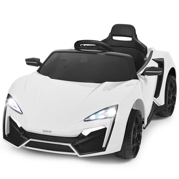 12V 2.4G RC electric vehicle for kids with lights, angled view showcasing design and features.