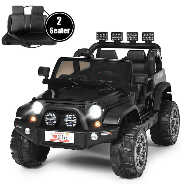 12V 2-seater ride-on car truck with remote control and storage, perfect for kids' outdoor fun.