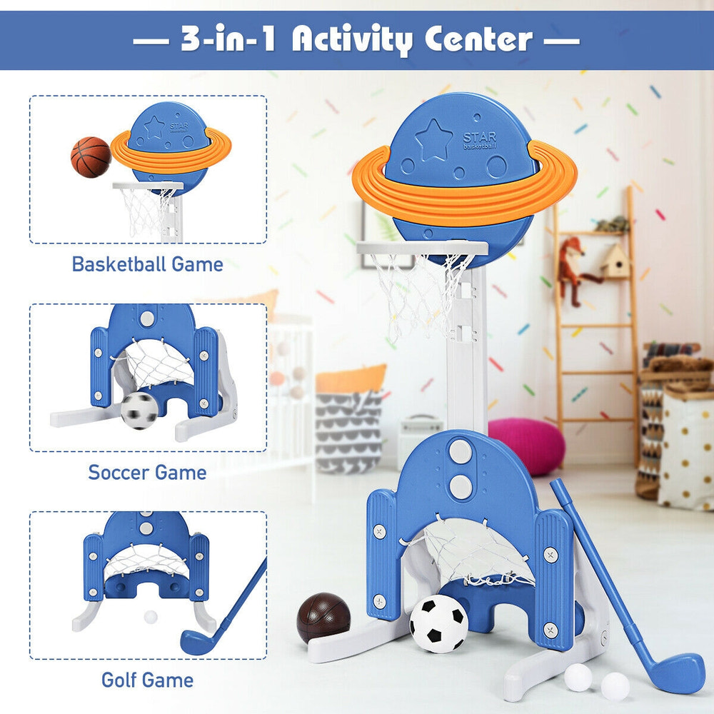 3 in 1 Height Adjustable Kids Basketball Hoop Set with Balls