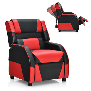 Kids PU leather gaming sofa recliner with headrest and footrest, perfect for comfortable play and sleep. Angle 19 view.