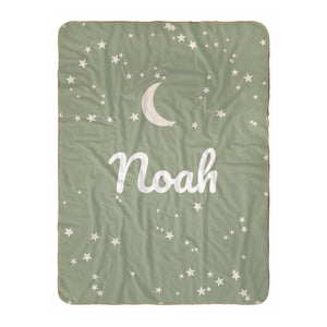 Moon and Stars sherpa baby blanket in sage