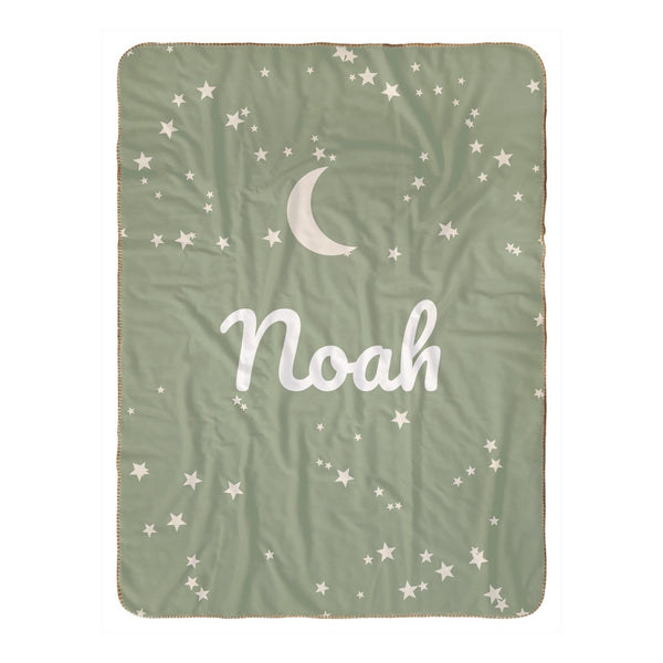 Moon and Stars sherpa baby blanket in sage