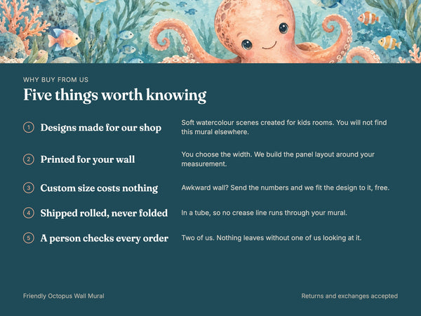 Watercolor Friendly Octopus Ocean Wall Mural, image 10