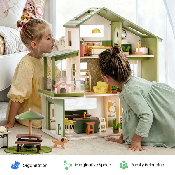 Tiny Land® Sweetwood Edge Dollhouse - Green & Pink