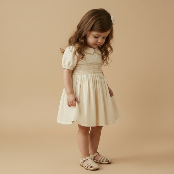 Organic Smocked Collar Dress - Butter Yellow