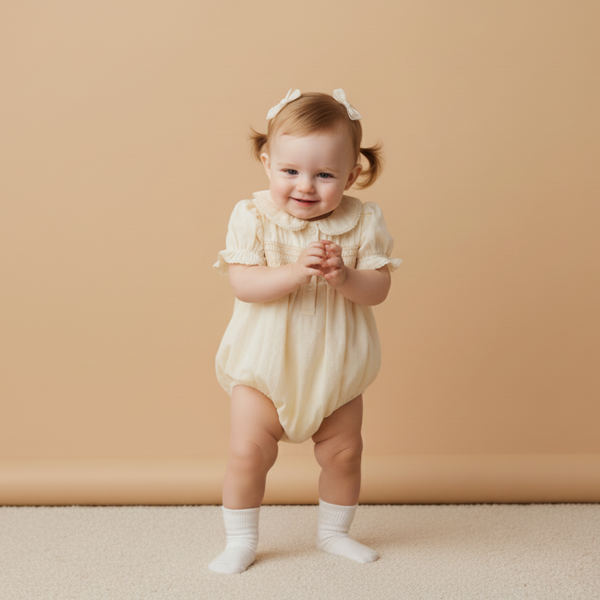 Organic Smocked Button Romper - Butter Yellow