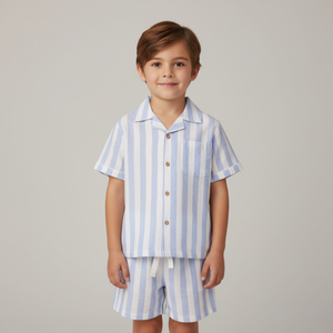 Organic Shirt & Shorts Set - Blue Stripes