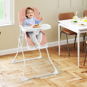 Easy Clean Compact Highchair with Removable Adjustable Tray and PU Seat Cushion-Pink
