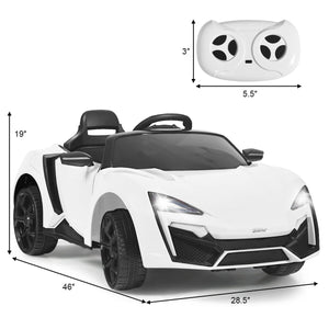 12V 2.4G RC electric vehicle for kids with lights, angled view showcasing its design and features.