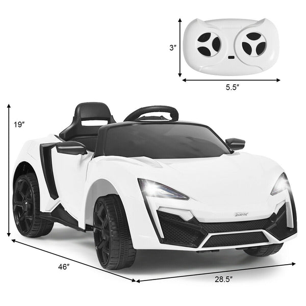 12V 2.4G RC electric vehicle for kids with lights, angled view showcasing its design and features.