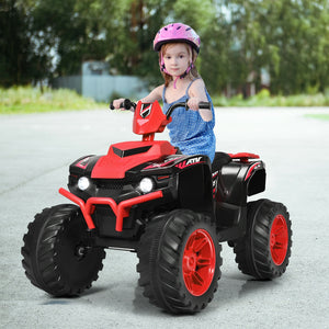 12V Kids Ride-On ATV with LED lights, treaded tires, and a stylish design for outdoor fun.