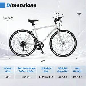 26 Inch Mountain Bike Adjustable with 6-Speed and All-terrain Rubber Wheels