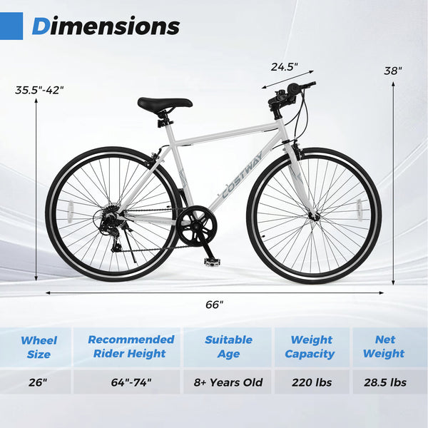 26 Inch Mountain Bike Adjustable with 6-Speed and All-terrain Rubber Wheels