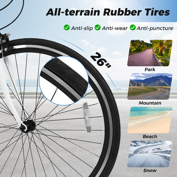 26 Inch Mountain Bike Adjustable with 6-Speed and All-terrain Rubber Wheels