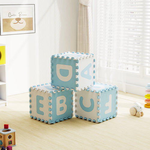 26-piece interlocking ABC play mats with detachable letters for babies and kids, colorful and educational playtime.