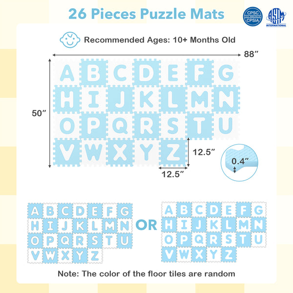 26 Pieces Interlocking ABC Play Mats with Detachable Letters