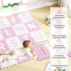 26 Pieces Interlocking ABC Play Mats with Detachable Letters