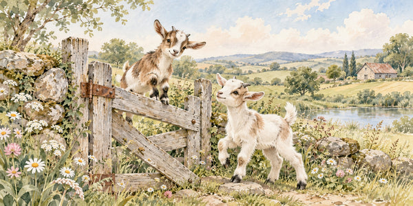 Watercolor Baby Goats Farm Wall Mural, image 3