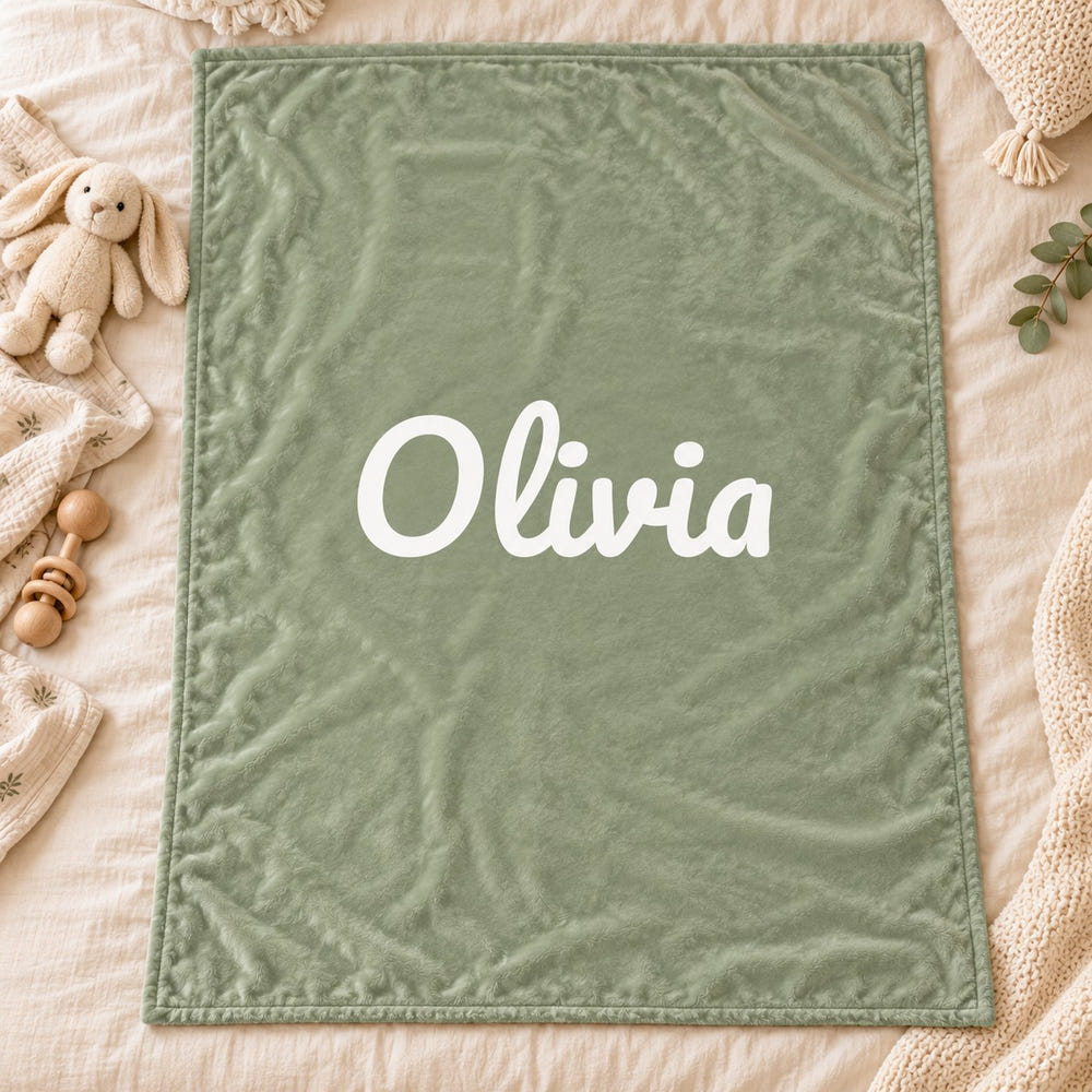 Classic Name double sided minky baby blanket, personalized, styled photo 1