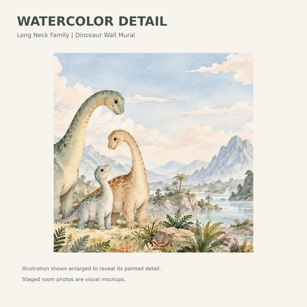 Watercolor Long Neck Family Dinosaur Wall Mural, image 4