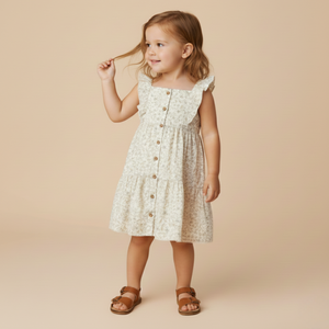 Organic Flutter Buttoned Tiered Dress - Bluebelle
