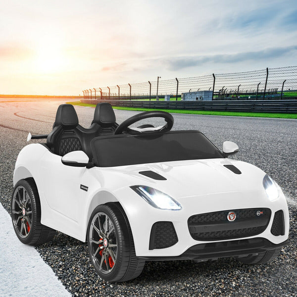 12V Jaguar F-Type SVR licensed kids ride-on car, angle view, perfect toy for adventurous toddlers.