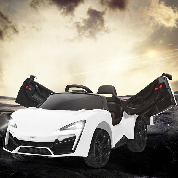 12V 2.4G RC electric vehicle with lights for kids, angled view showcasing fun design and features.