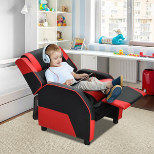 Kids PU leather gaming sofa recliner with headrest and footrest, perfect for comfort and style in bedding and sleep.