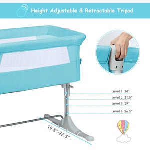 Portable baby bed side sleeper bassinet crib with carrying bag, perfect for travel and cozy sleep.
