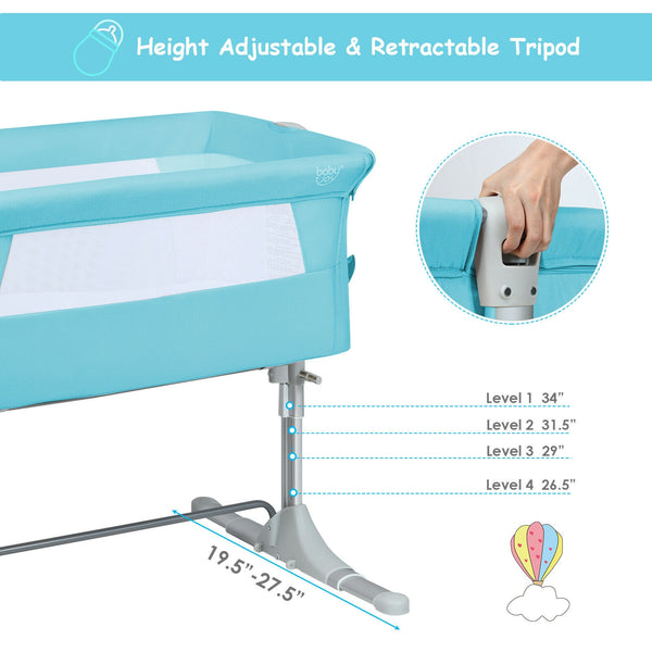 Portable baby bed side sleeper bassinet crib with carrying bag, perfect for travel and cozy sleep.