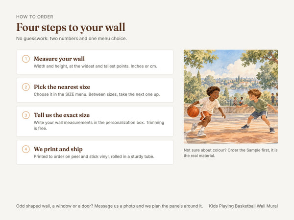 Watercolor Kids Playing Basketball Wall Mural, image 6