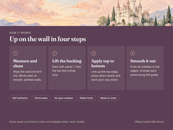 Watercolor Hilltop Castle Fairy Tale Wall Mural, image 9