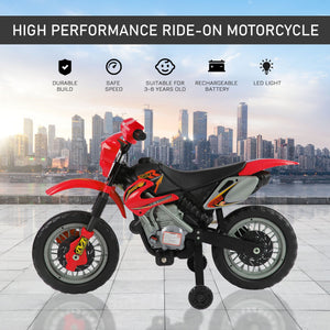 Kids' 6V Electric Ride-On Motorcycle with Training Wheels – Red