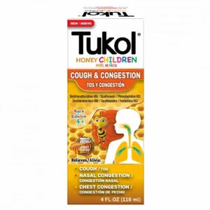 Tukol Syrup Honey for Children, 4 oz - Soothing cough & congestion relief, vitamins & supplements for kids.