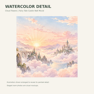 Watercolor Cloud Towers Fairy Tale Wall Mural, image 4