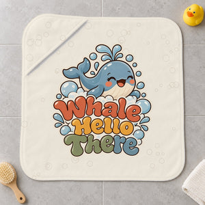 Whale Hello There kids hooded bath towel laid flat