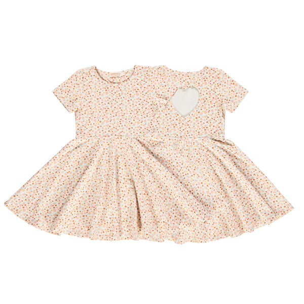 Sweetheart Twirl Dress in Sunset Meadow - Organic Cotton Jersey, perfect for baby swimwear. Angle 4 view.