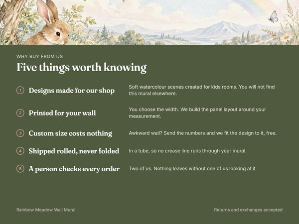 Watercolor Rainbow Meadow Bunny Wall Mural, image 10