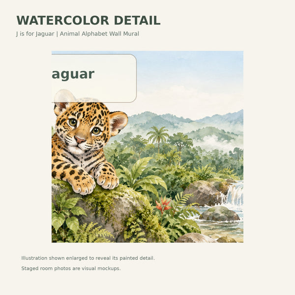 Watercolor J is for Jaguar Alphabet Wall Mural, image 4