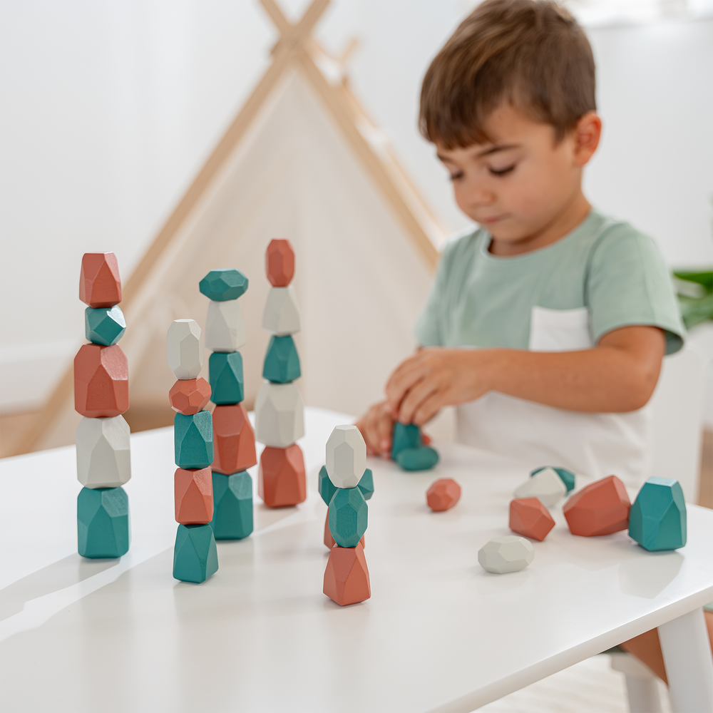 Colorful stacking blocks for toddlers in a Dino pack, perfect for imaginative play and developing fine motor skills.
