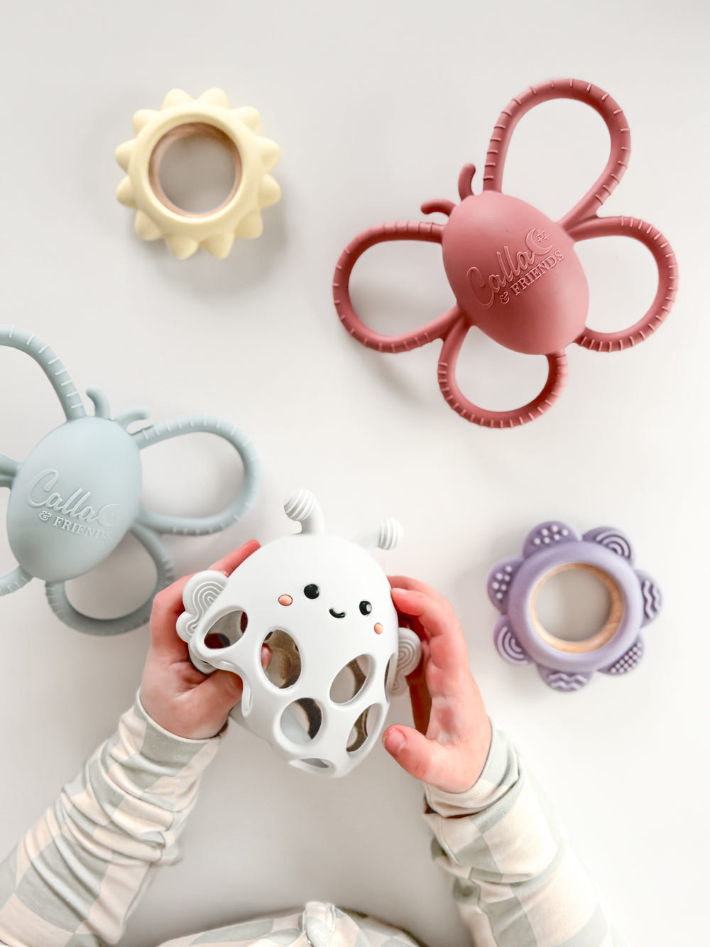 Garden Party Teether Collection: Silicone & Beechwood Sunshine for safe, soothing baby teething relief.