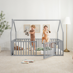 Kids House Gated Floor Bed Twin Size for Children Aged 5+,  Grey