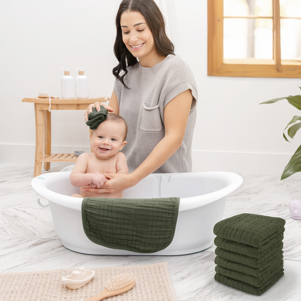 Muslin Washcloths in Kelp