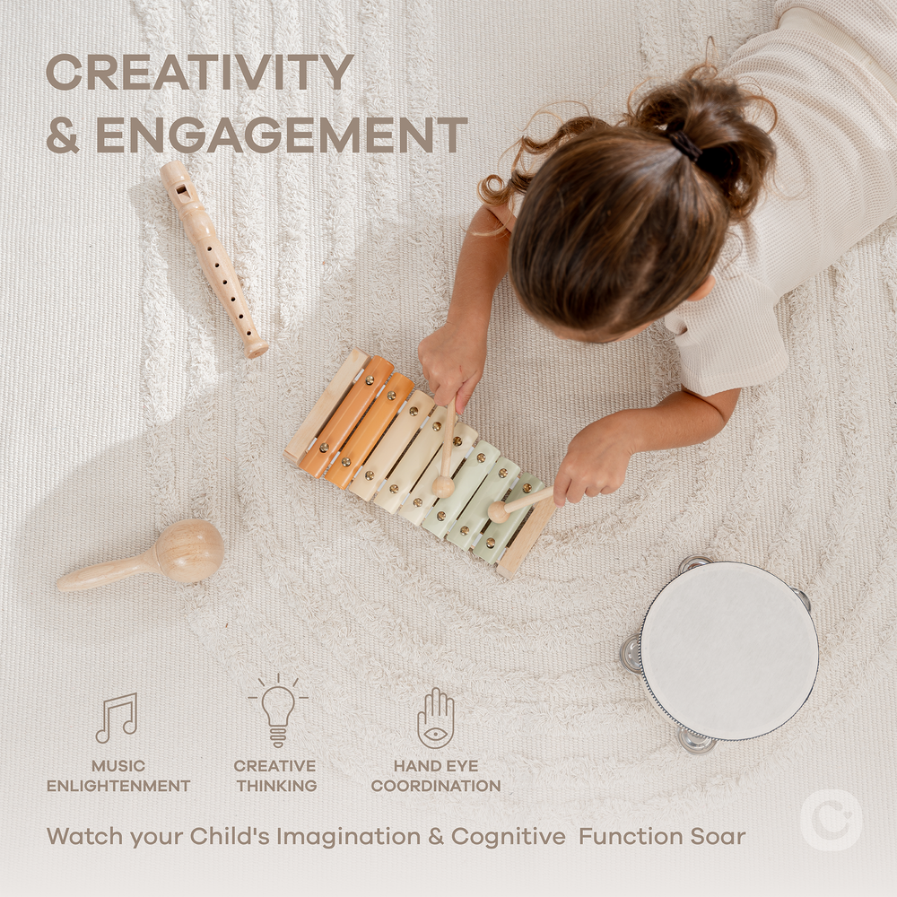 4-piece kids musical instruments set for toddlers, perfect for early learning and sensory play.